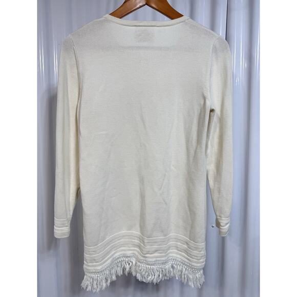 Sail to Sable Sweater Women’s Large. Ivory Knit Cotton Blend With Rag Fringe - Picture 4 of 7